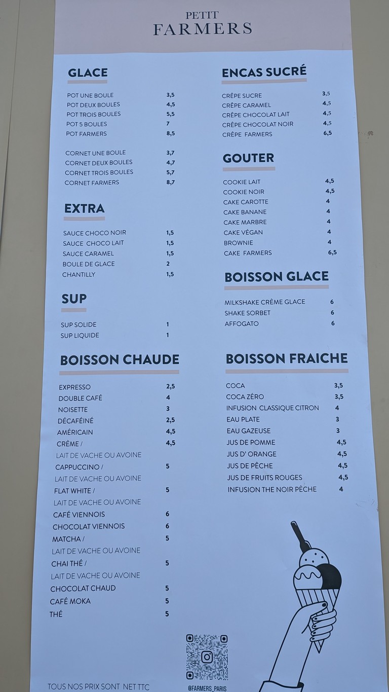 Petit Farmers Tuileries menu 1