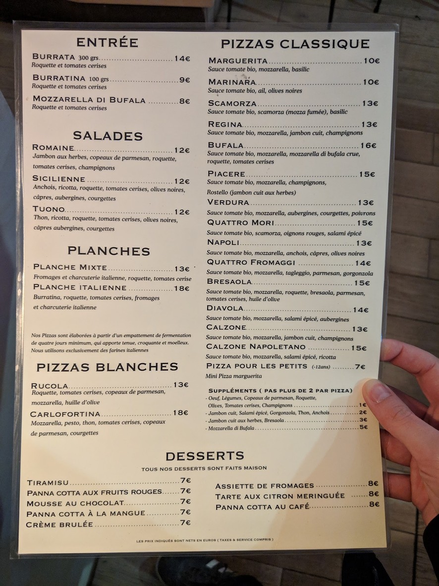 Piacere pizza menu 1