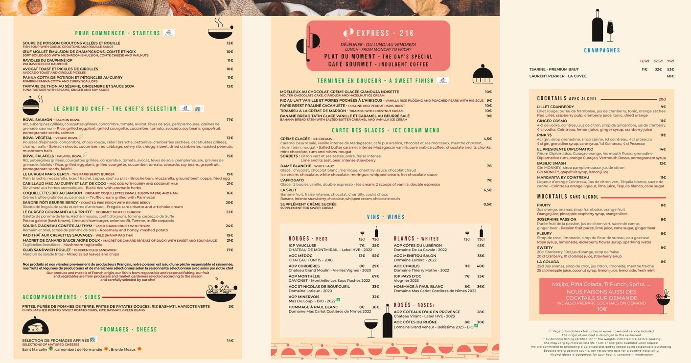 Le Paris Bercy menu 1