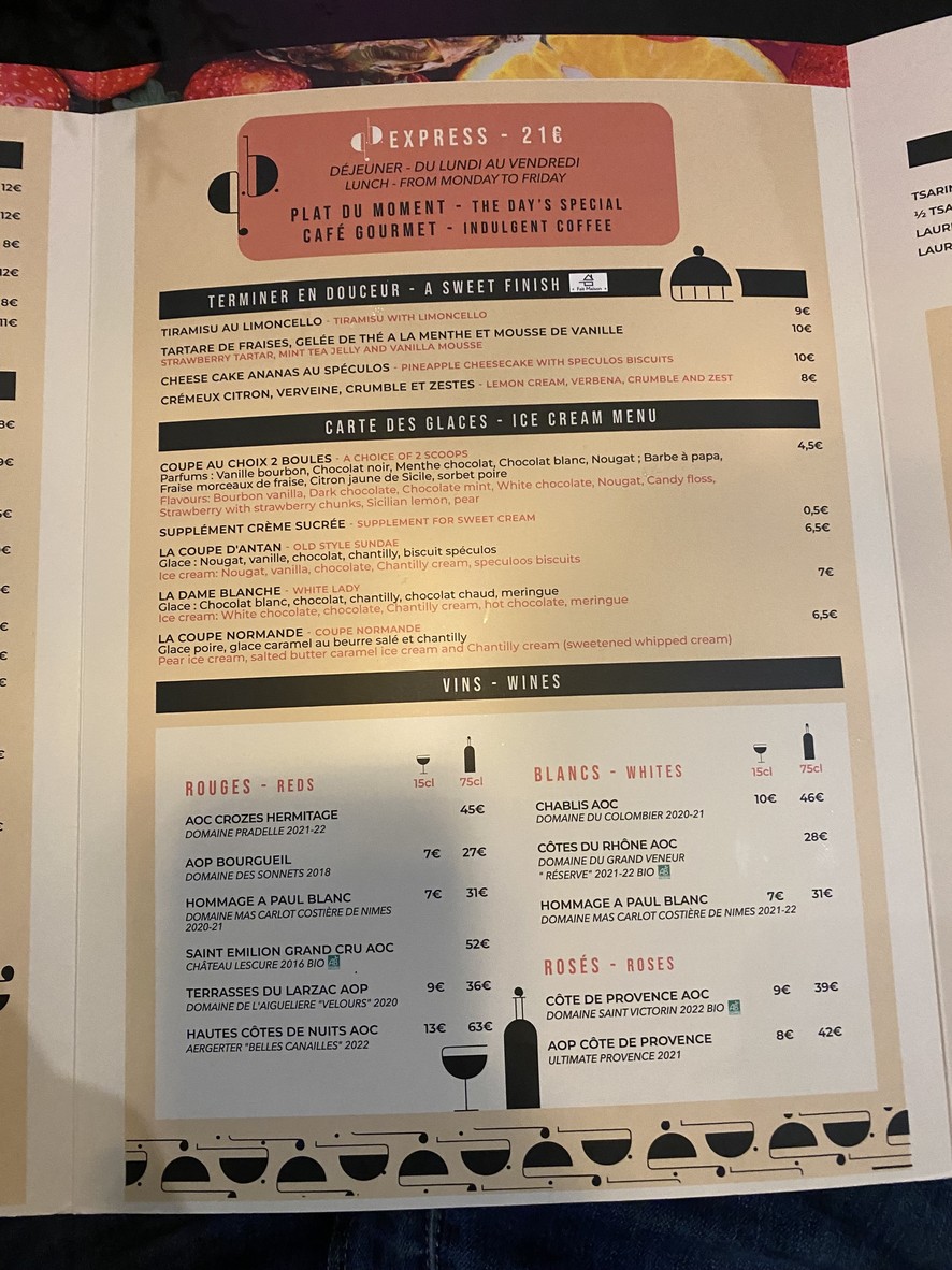 Le Paris Bercy menu 2