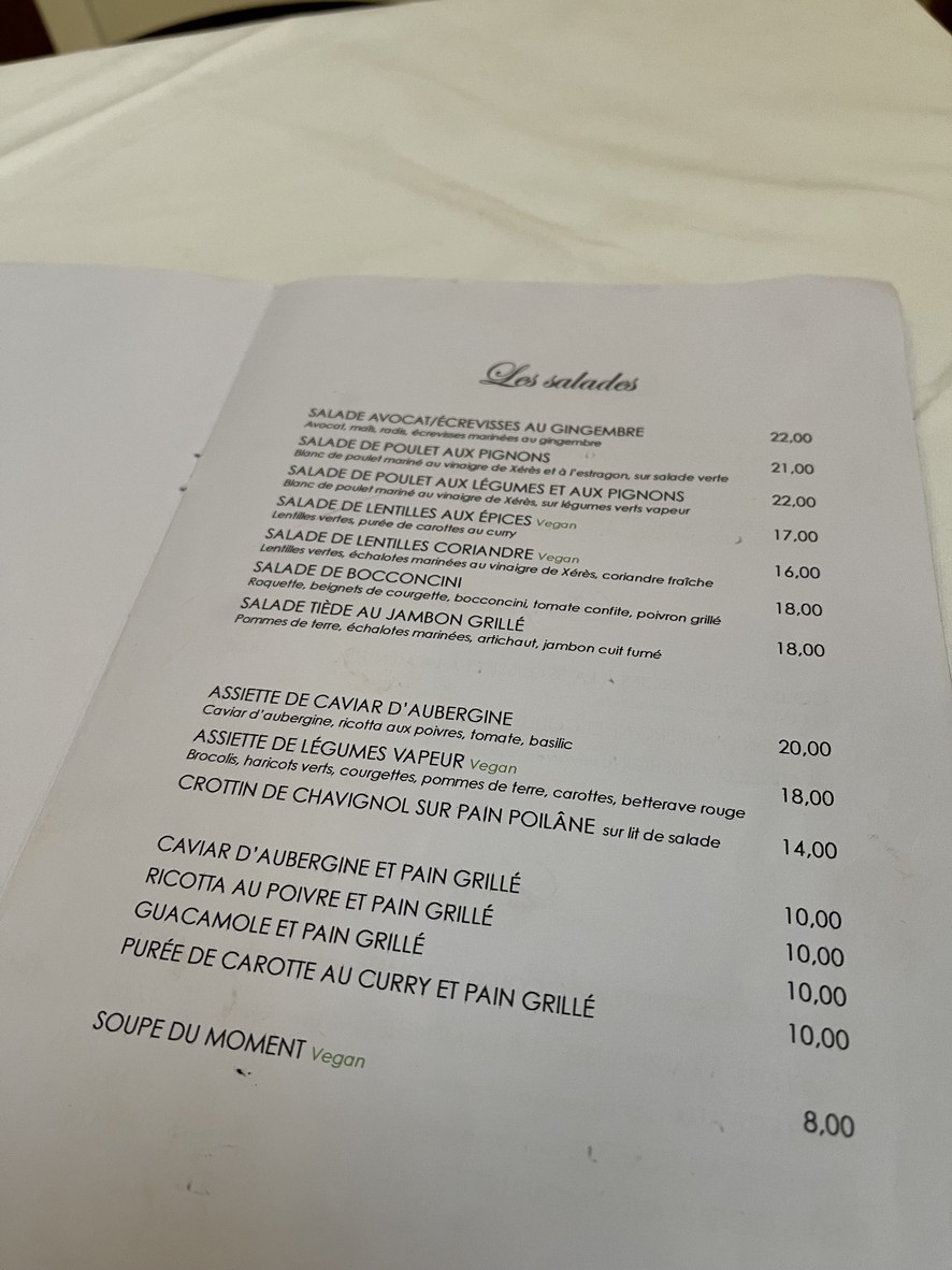 Les Deux Abeilles menu 1