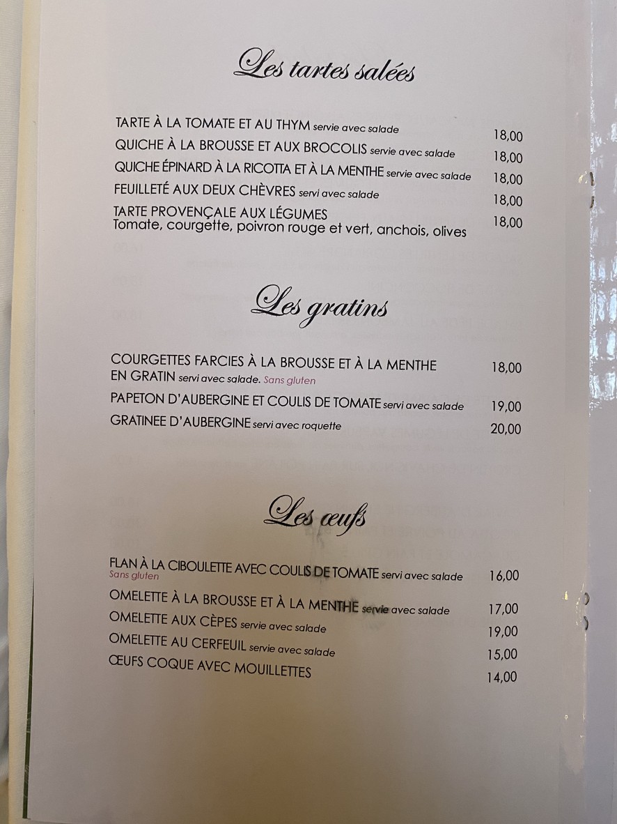 Les Deux Abeilles menu 2