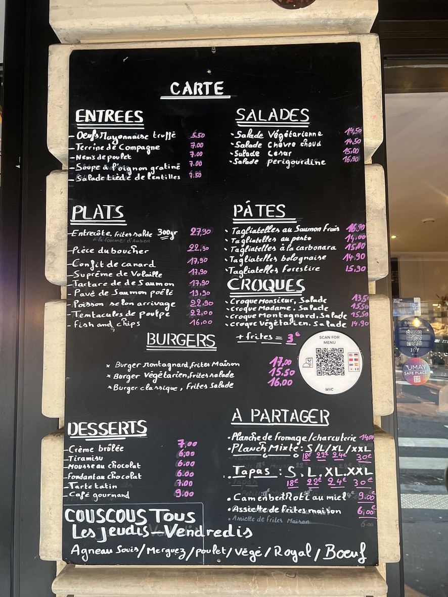 Bar Restaurant Brasserie Le Sentier menu 1