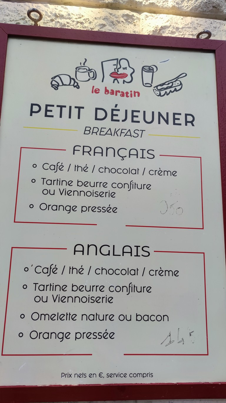 Le Baratin menu 1