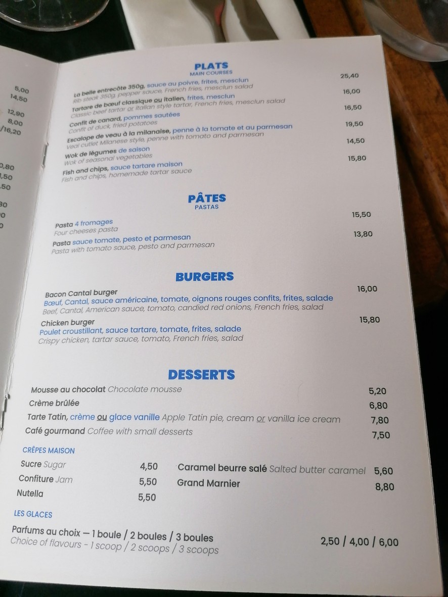 Le Baratin menu 2