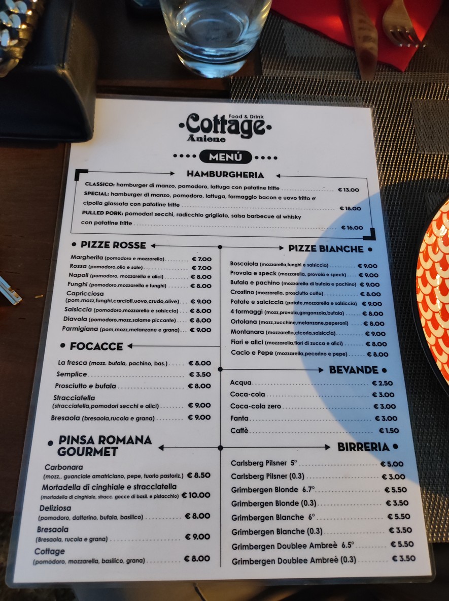 Cottage Aniene food&drink menu 1