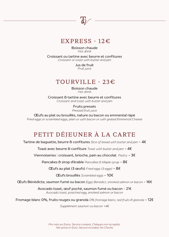 Le Tourville menu 1