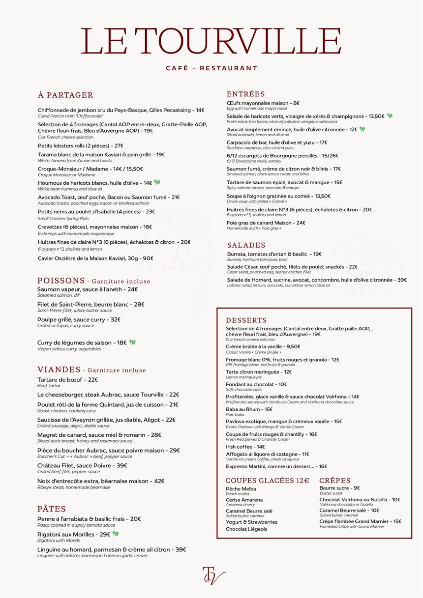 Le Tourville menu 2