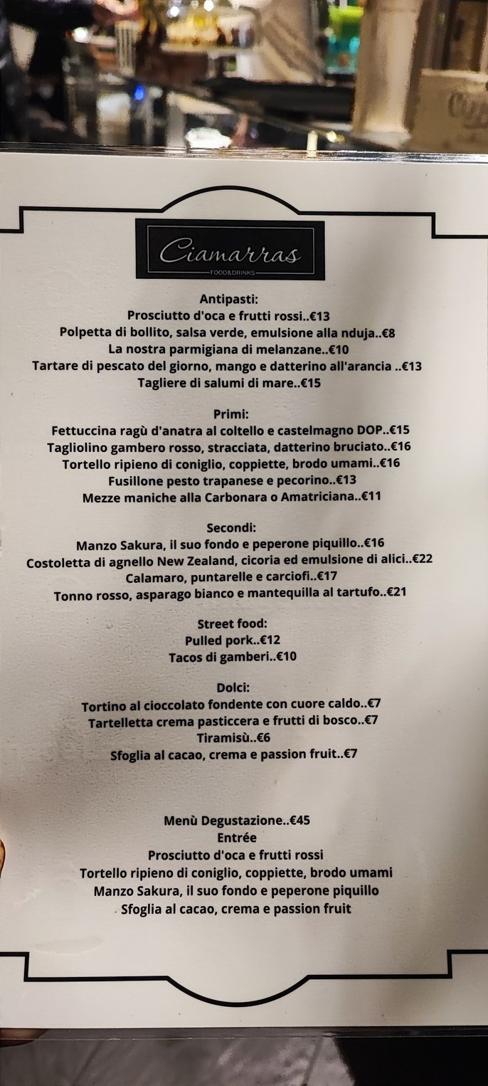Ciamarras menu 1