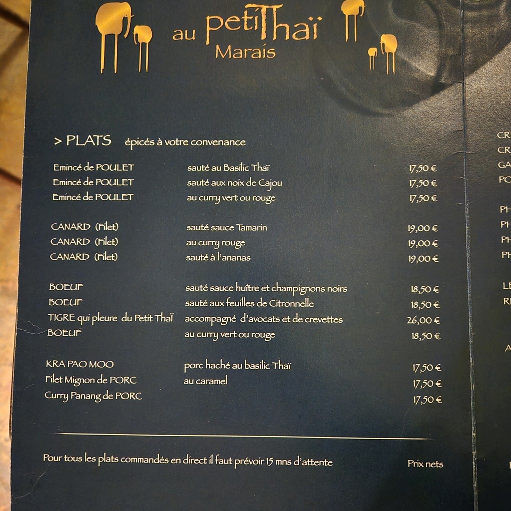 Au Petit Thaï menu 2
