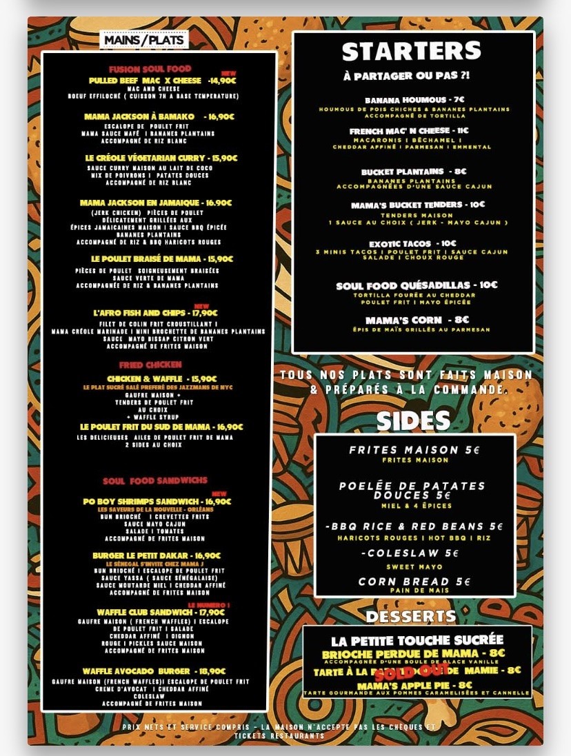 Mama Jackson Soul Food París menu 1