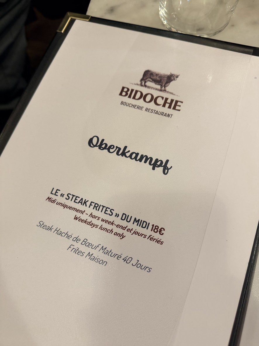 Bidoche Oberkampf menu 1