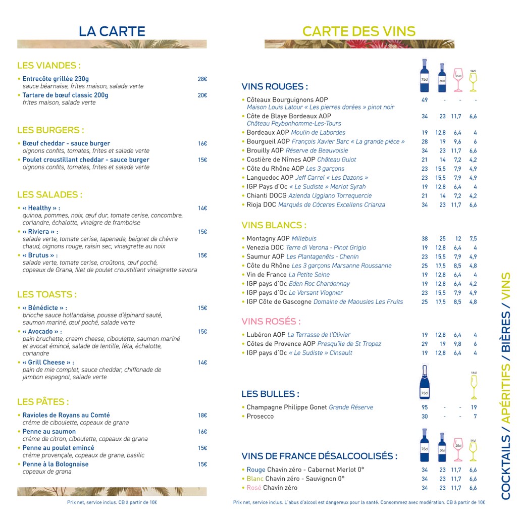 Le palmarium menu 1