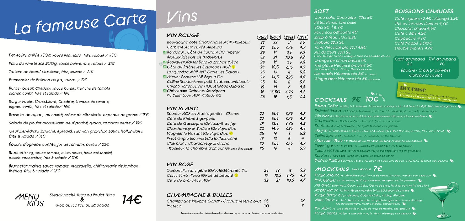 Le palmarium menu 2