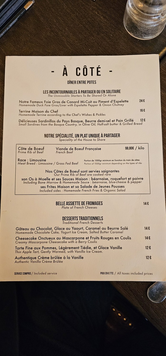 À Côté menu 1