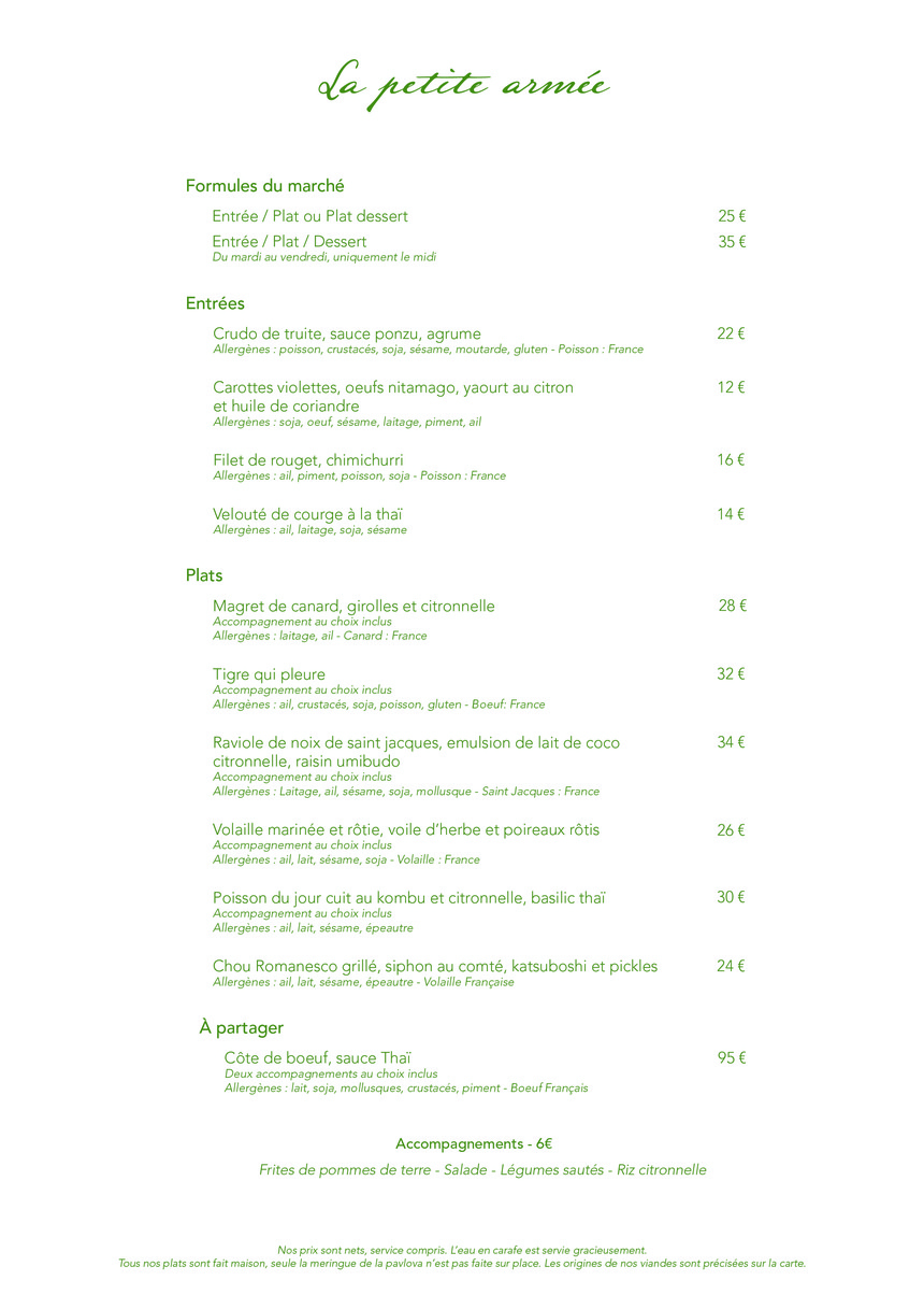 La Petite Armée menu 1