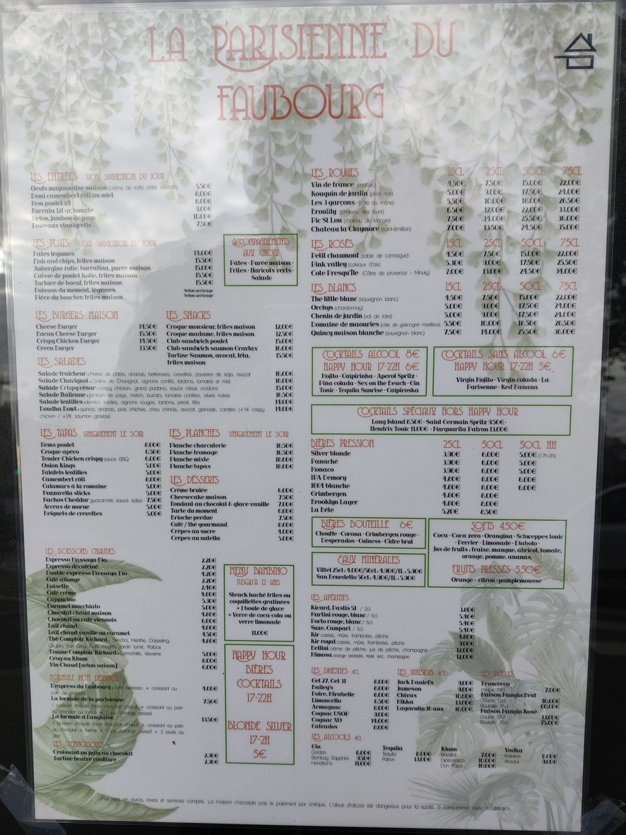 La Parisienne Du Faubourg menu 1
