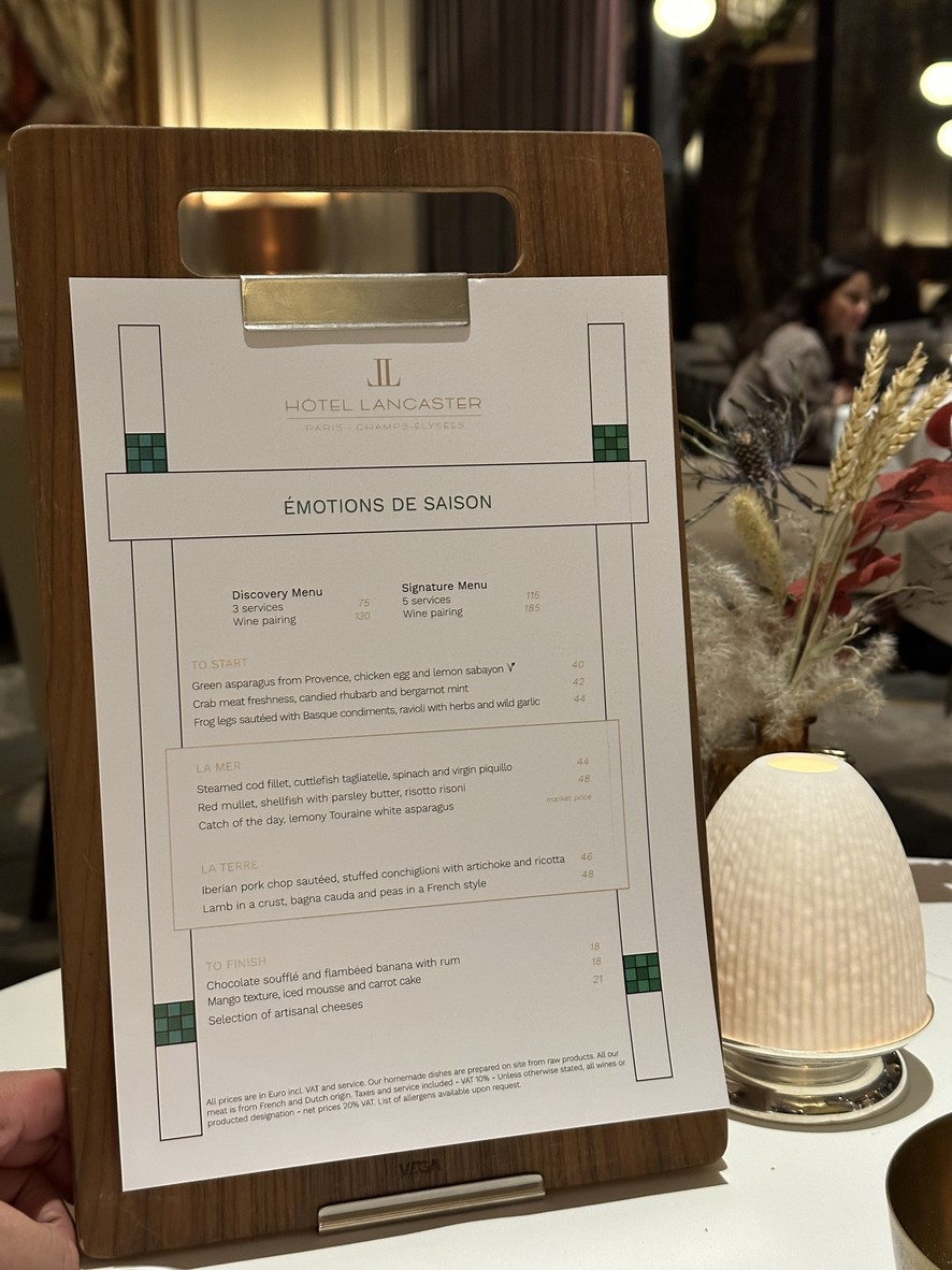 Restaurant Monsieur Lancaster menu 1