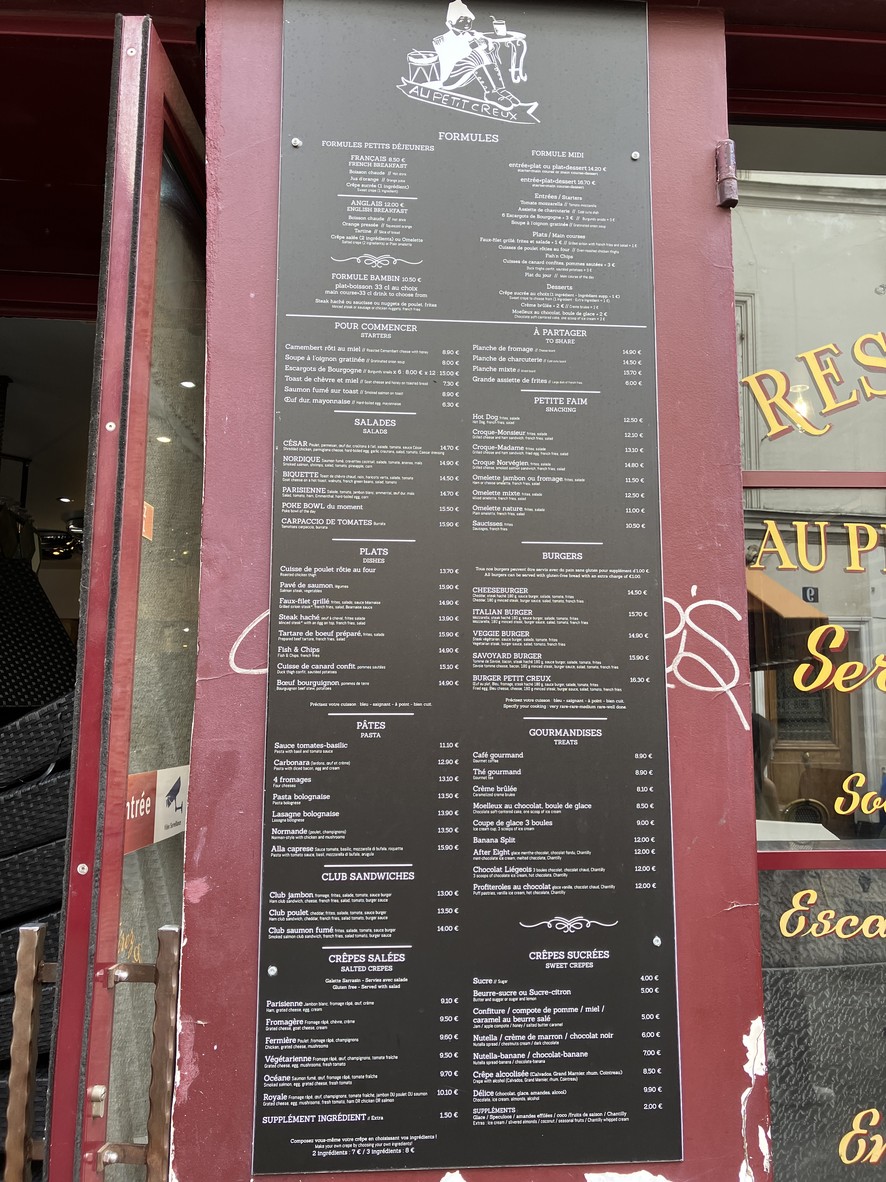Au Petit Creux menu 1