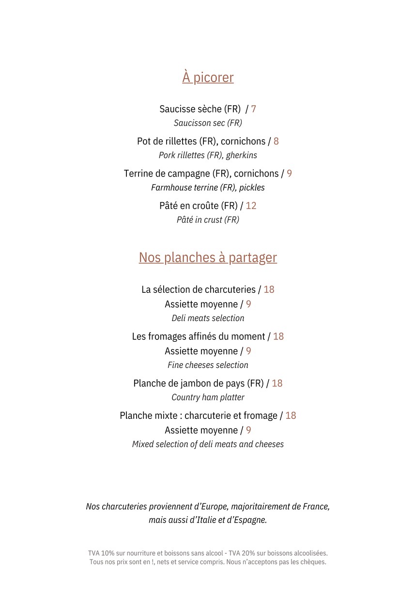 Bonvivant menu 1