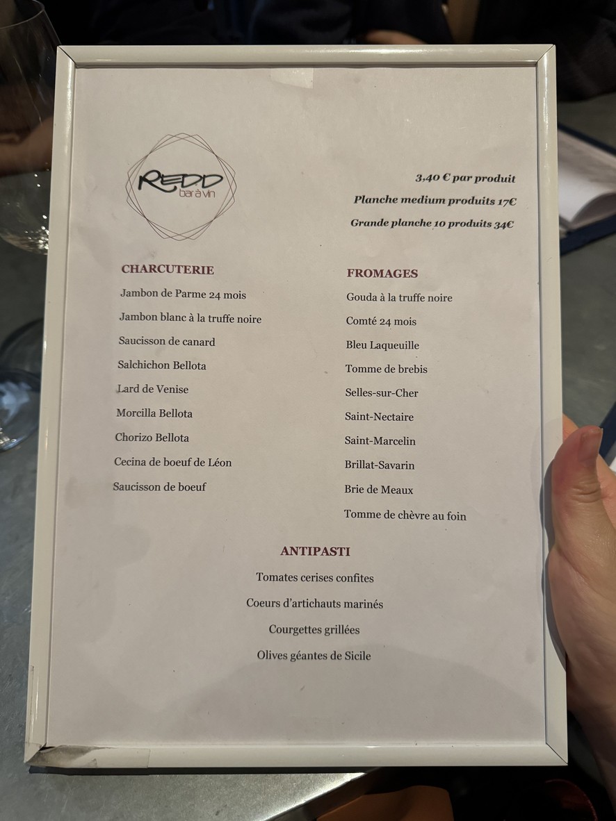 REDD Montorgueil bar à vins menu 1