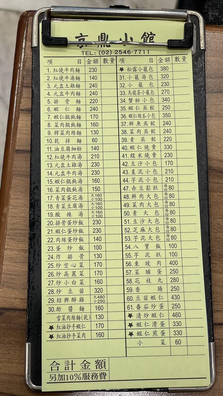 Jīng Dǐng Xiǎo Guǎn menu 1