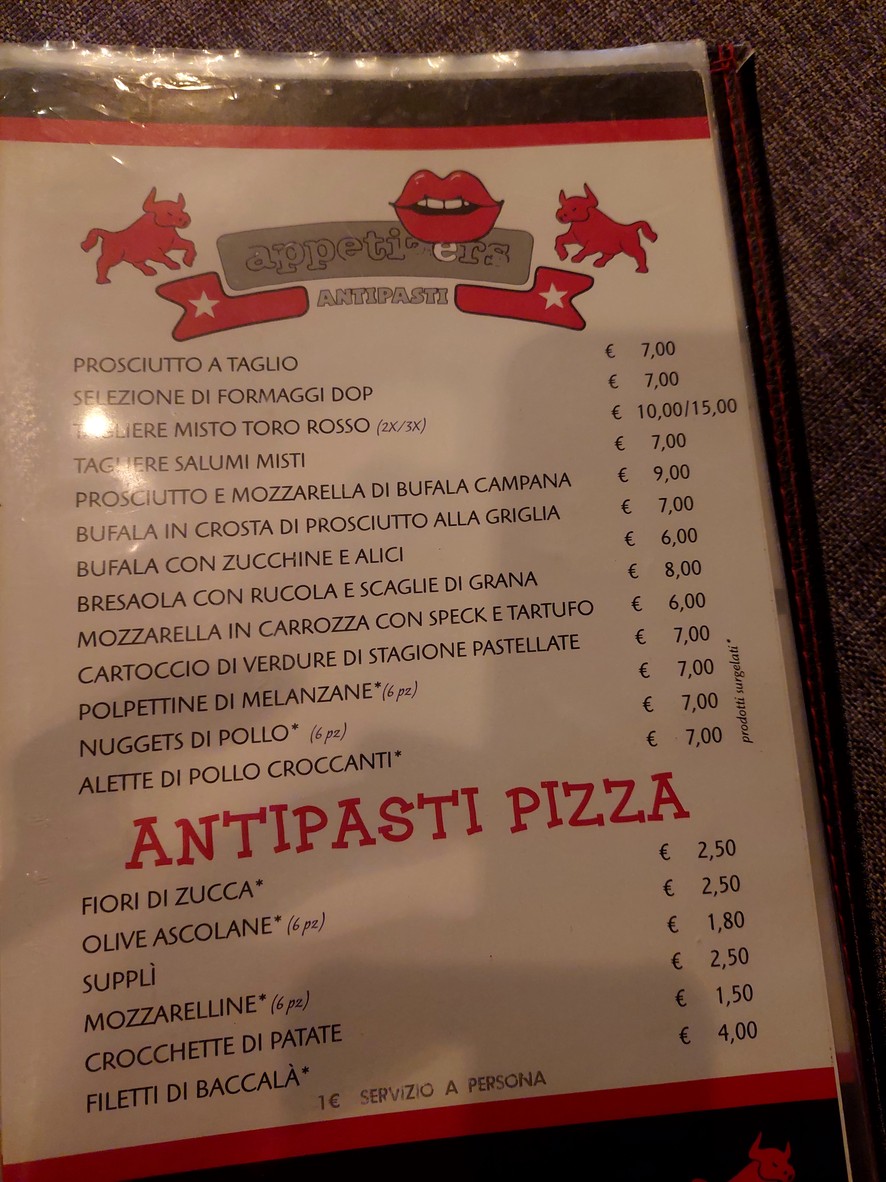 Ristorante Pizzeria Tiburtina "Toro Rosso " menu 1