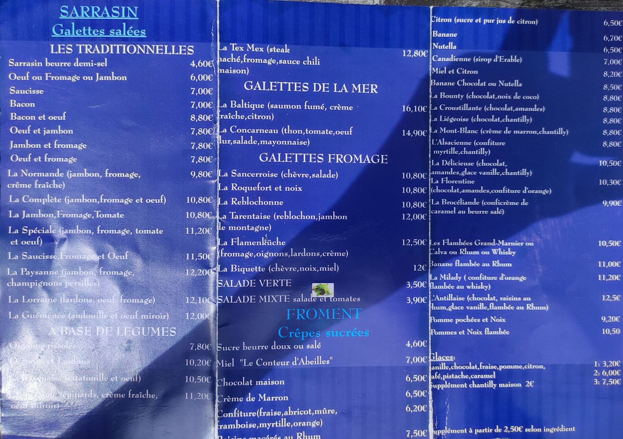 Crêperie L'Armorique menu 1