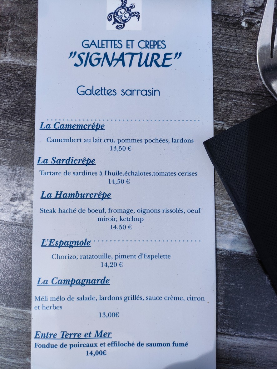 Crêperie L'Armorique menu 2