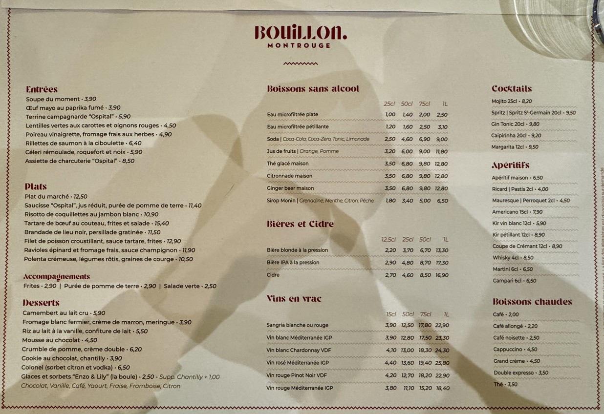 Bouillon Montrouge menu 1
