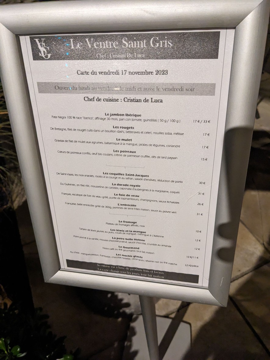Le Ventre Saint Gris menu 1