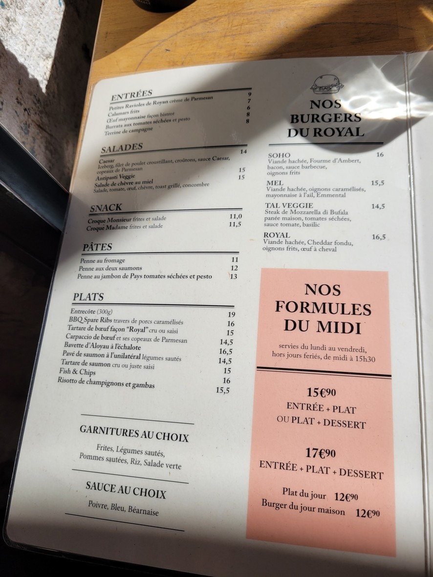 Le Royal menu 1