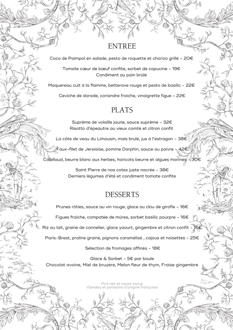 Les Confidences menu 1