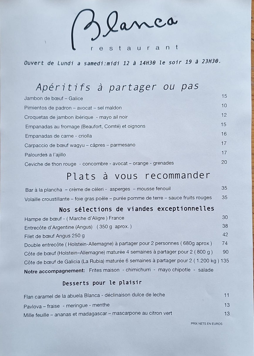 Blanca Restaurant menu 1