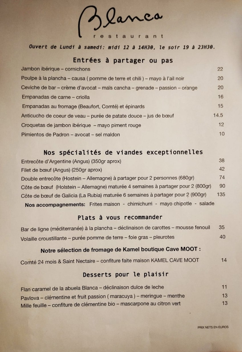 Blanca Restaurant menu 2