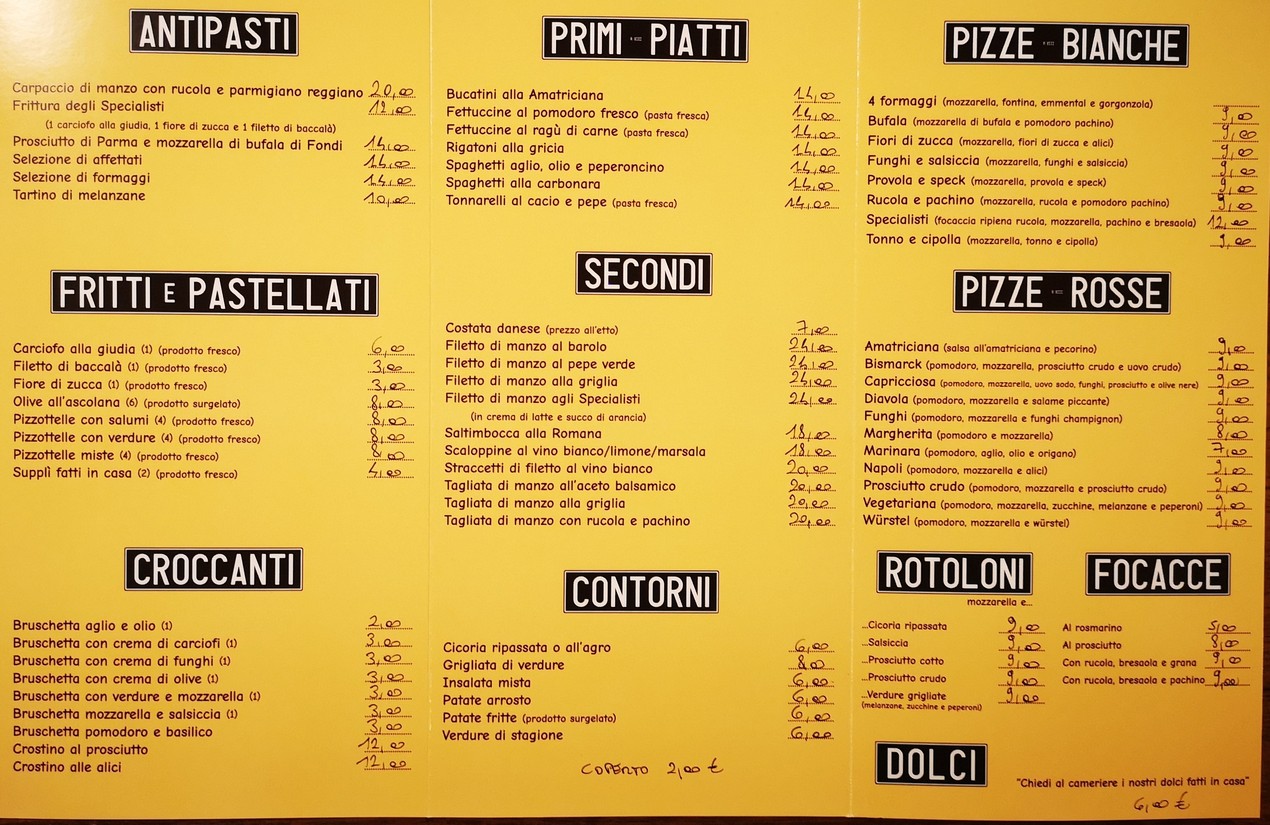 Gli Specialisti menu 1