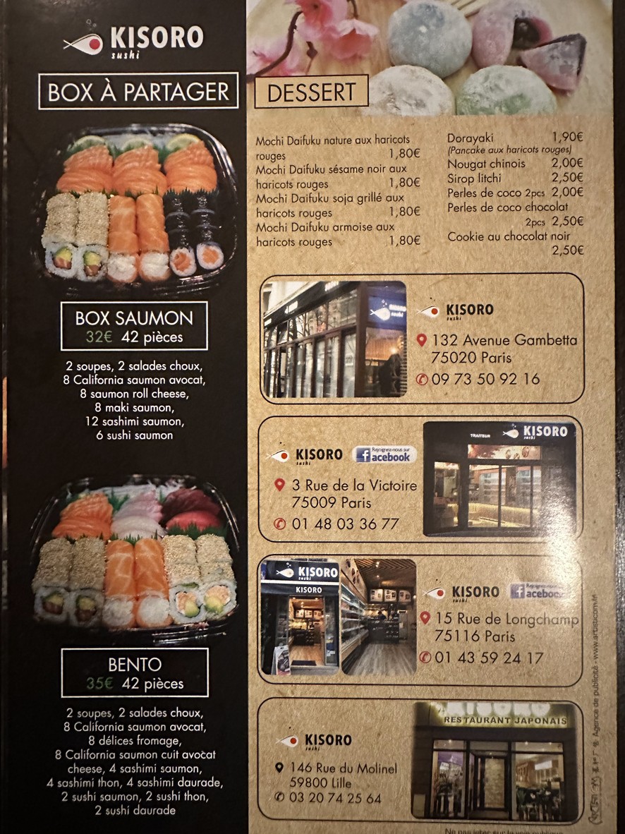 SUSHI KISORO GAMBETTA menu 2