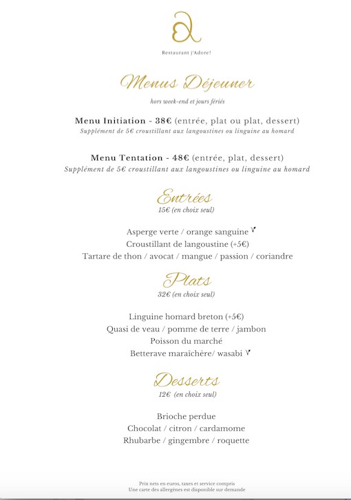Restaurant j'Adore ! menu 2