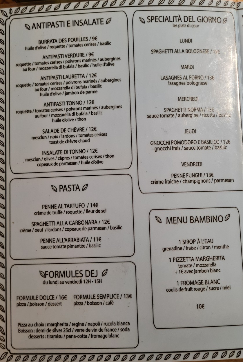 Lauretta menu 1