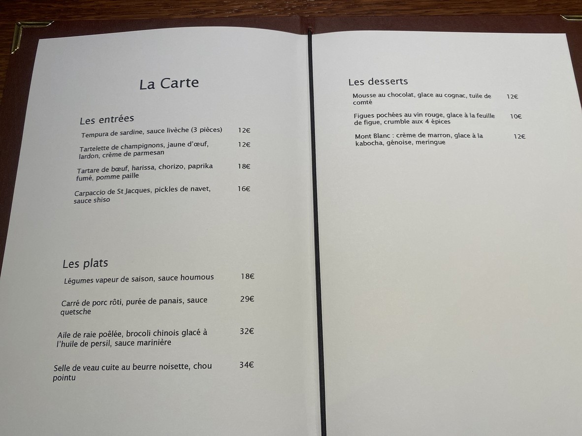 Épopée menu 1