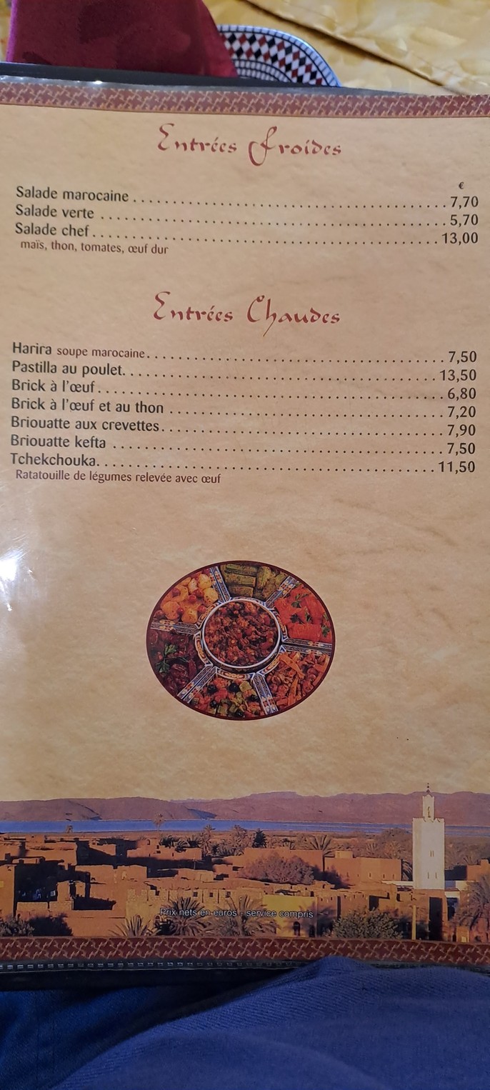 Soleil de Marrakech menu 1