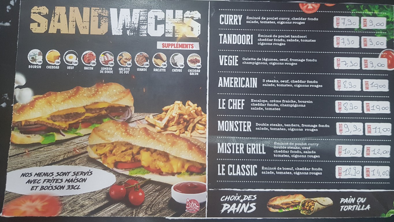 Mister Mister Grill | Kebab - Sandwichs baguette - Burgers - Tacos Pizza | Hallal | menu 2