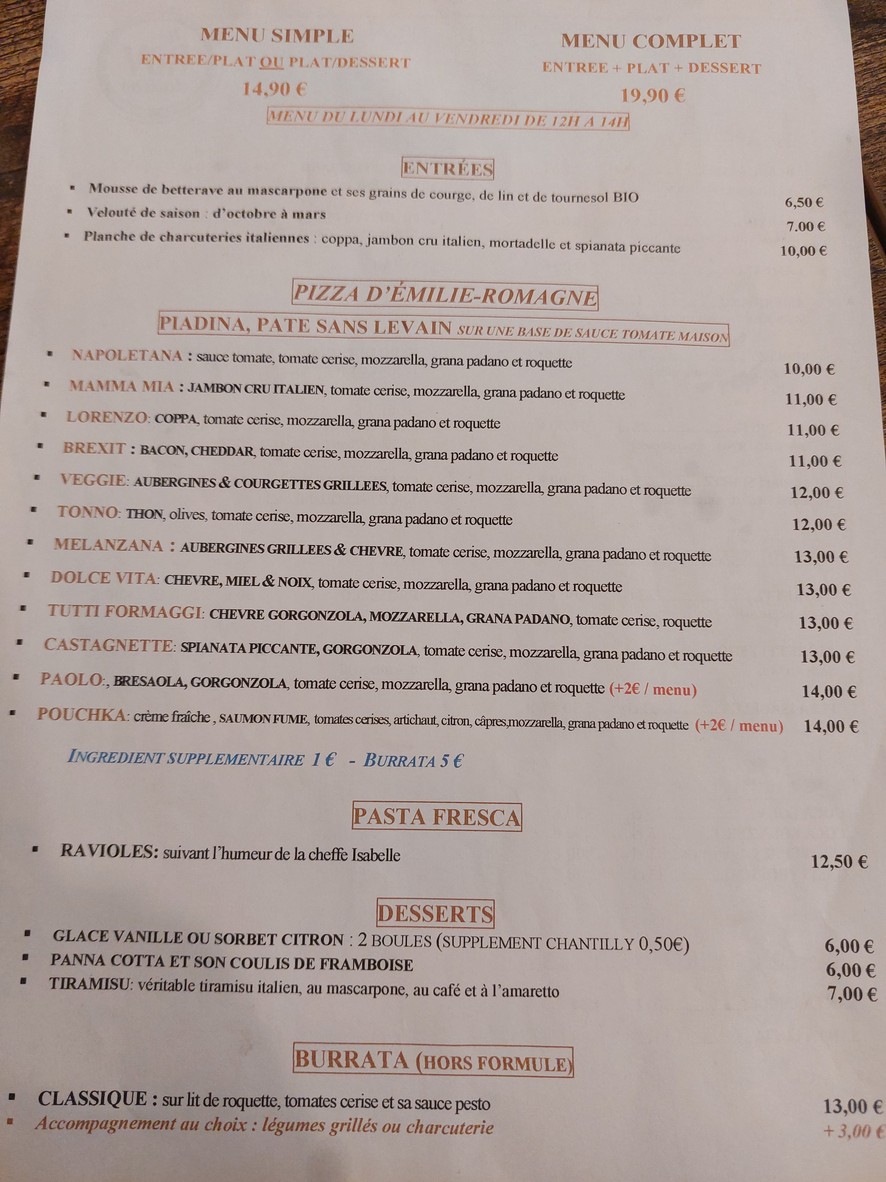 Les RDV Italiens menu 1