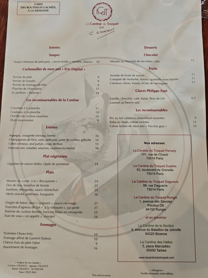 La Cantine Du Troquet Dupleix menu 1