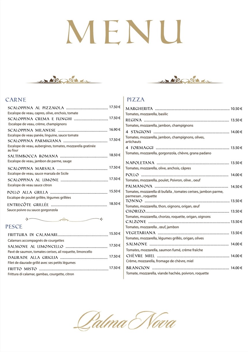 Palmanova Paris menu 2