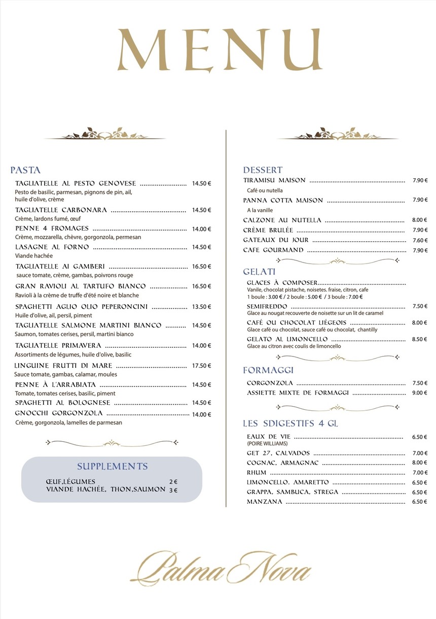 Palmanova Paris menu 3