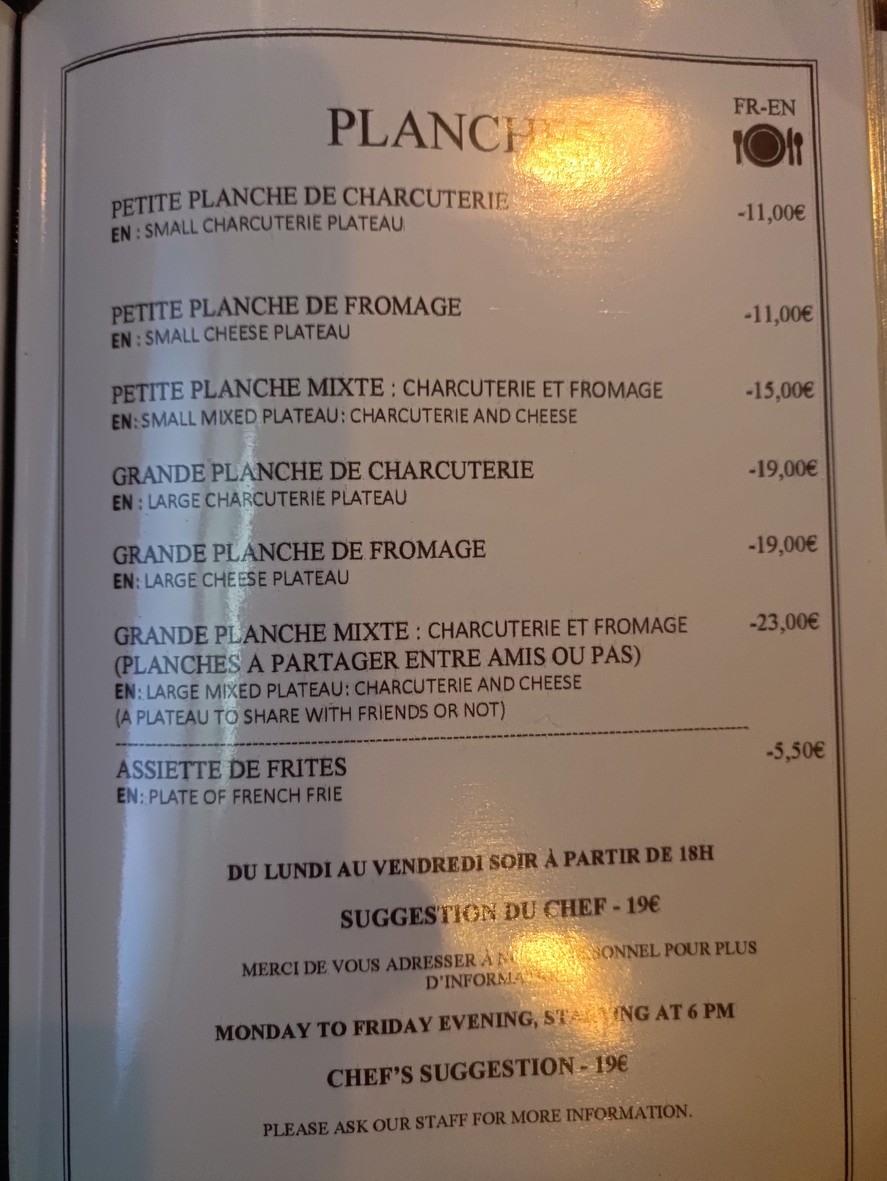 Le Petit L'or menu 1