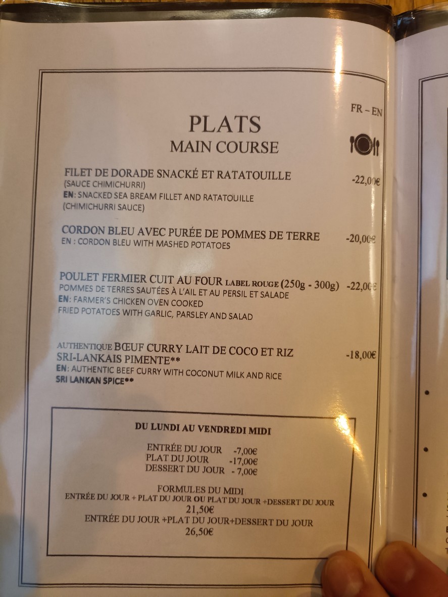 Le Petit L'or menu 3