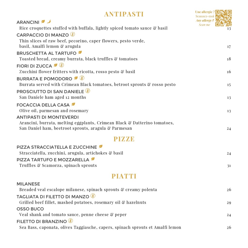 Le Monteverdi menu 1