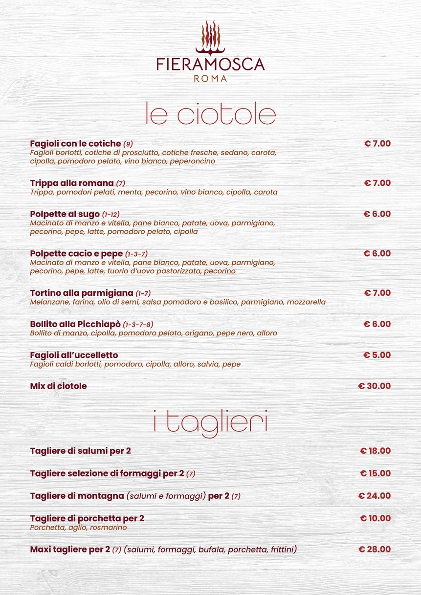 Fieramosca Roma menu 2